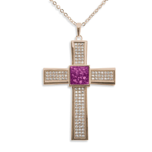 EverWith Gents Oversized Cross Memorial Ashes Pendant with Fine Crystals - EverWith Memorial Jewellery - Trade