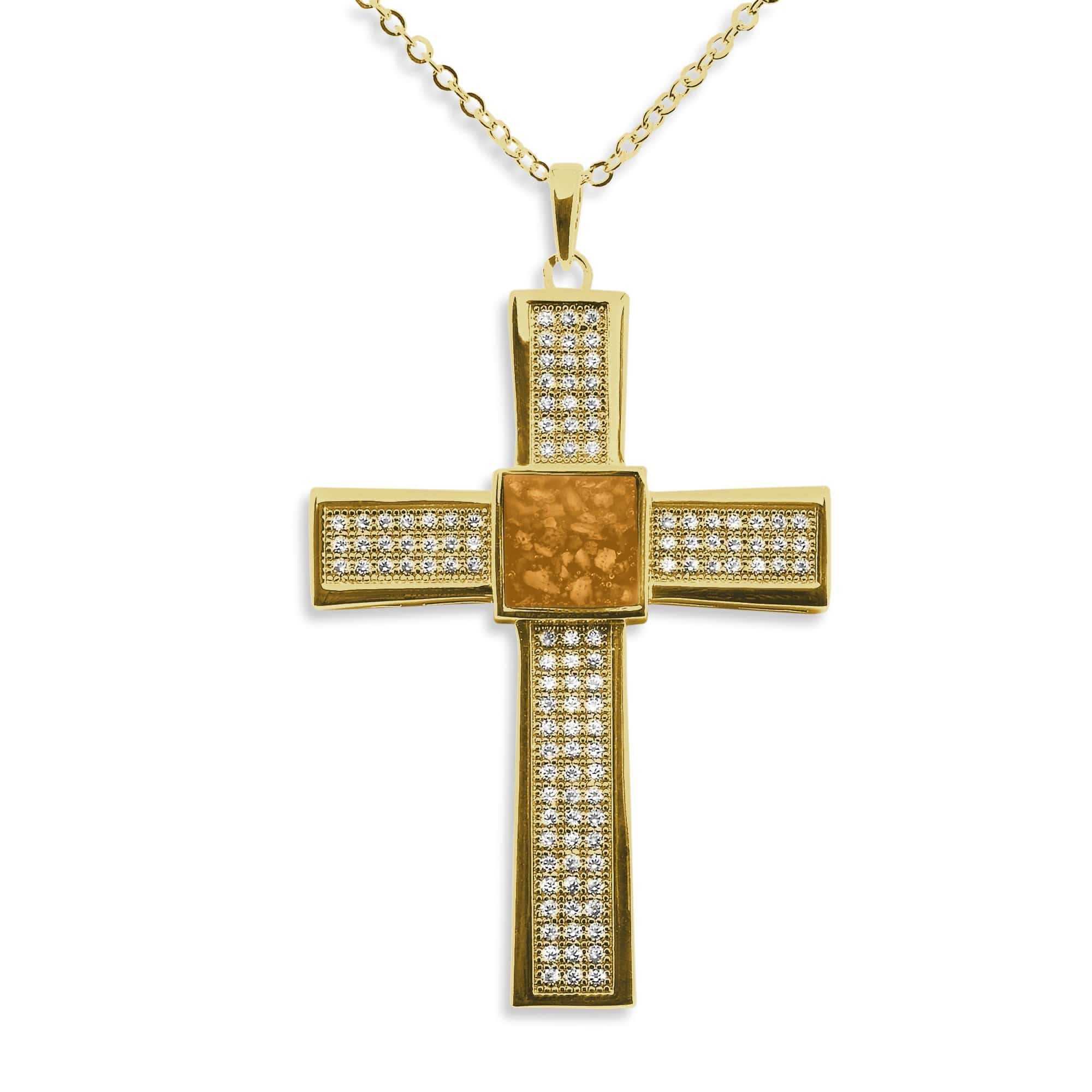 EverWith Gents Oversized Cross Memorial Ashes Pendant with Fine Crystals - EverWith Memorial Jewellery - Trade