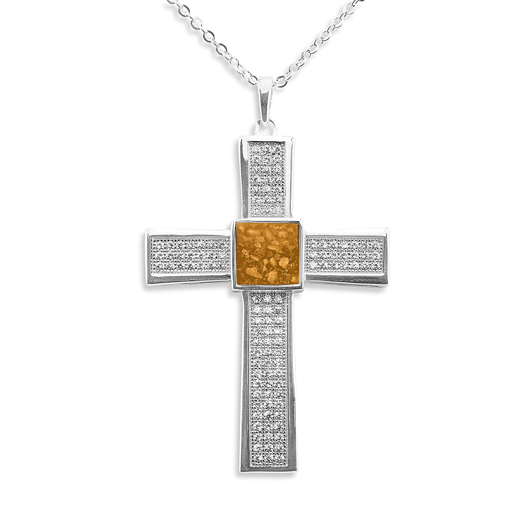 EverWith Gents Oversized Cross Memorial Ashes Pendant with Fine Crystals - EverWith Memorial Jewellery - Trade