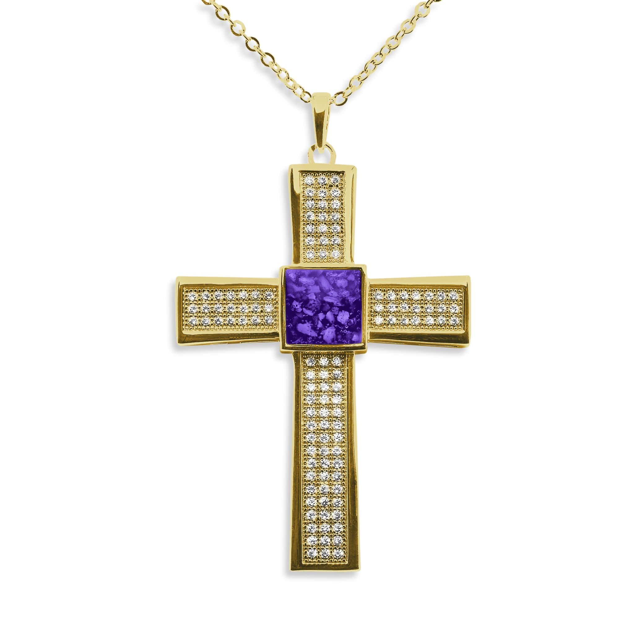 EverWith Gents Oversized Cross Memorial Ashes Pendant with Fine Crystals - EverWith Memorial Jewellery - Trade