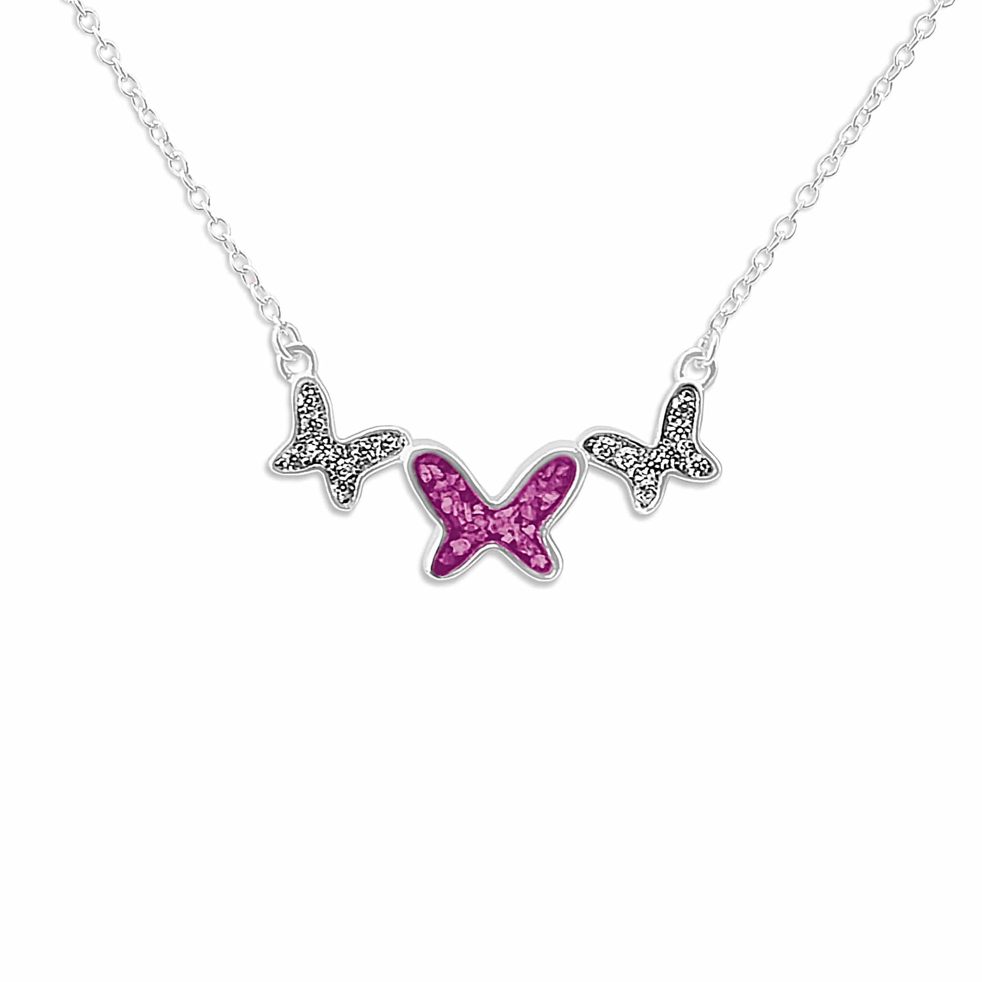 EverWith Ladies Butterflies Memorial Ashes Necklace with Fine Crystals - EverWith Memorial Jewellery - Trade