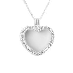 EverWith™ Large Heart Glass Locket Sterling Silver Cremation Ashes Locket With Swarovski Crystals - EverWith Memorial Jewellery - Trade