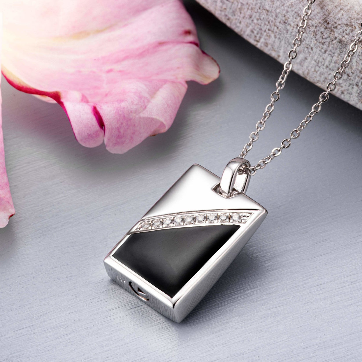 Load image into Gallery viewer, EverWith™ Self-fill Black Dog Tag Memorial Ashes Pendant with Crystals - EverWith Memorial Jewellery - Trade