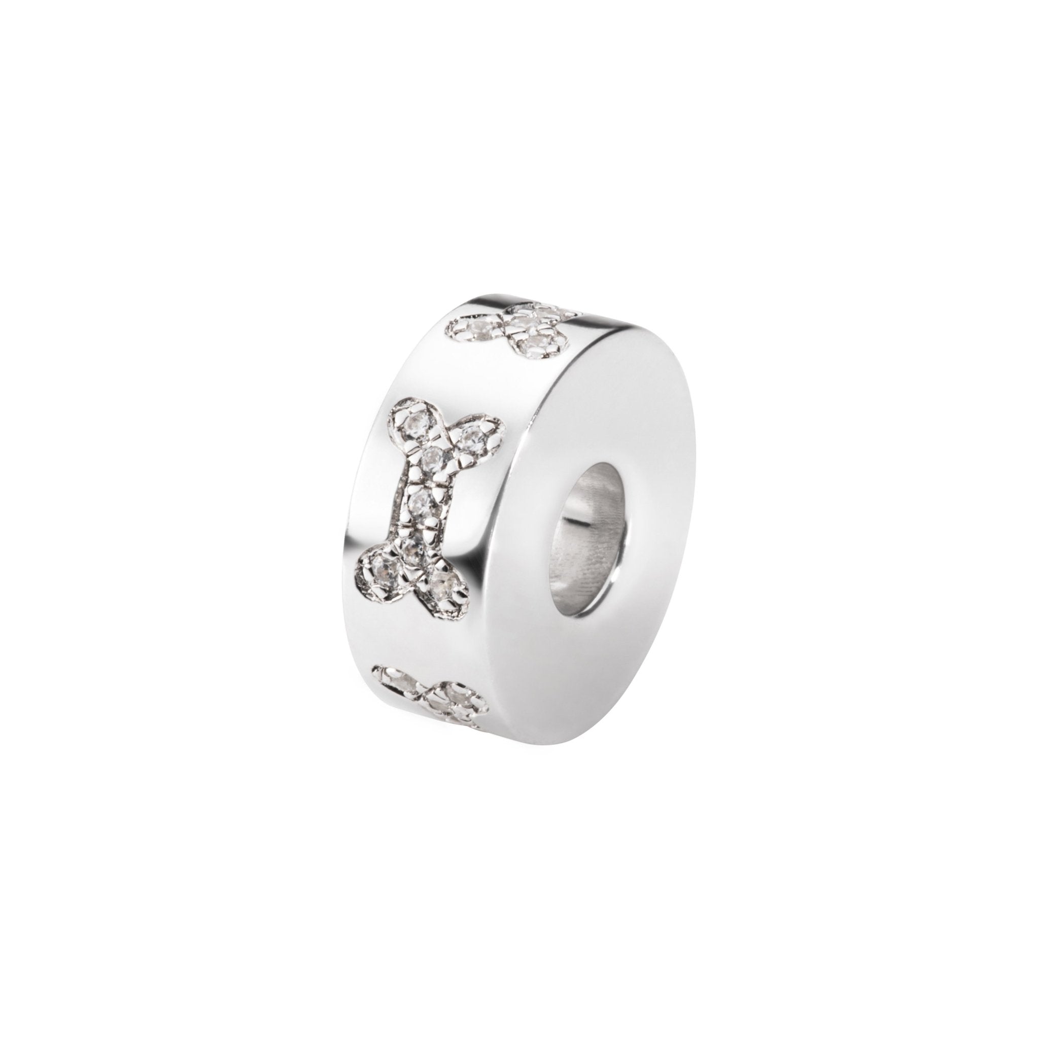 EverWith™ Self-fill Round Dog Bone Memorial Ashes Charm Bead with Crystals - EverWith Memorial Jewellery - Trade