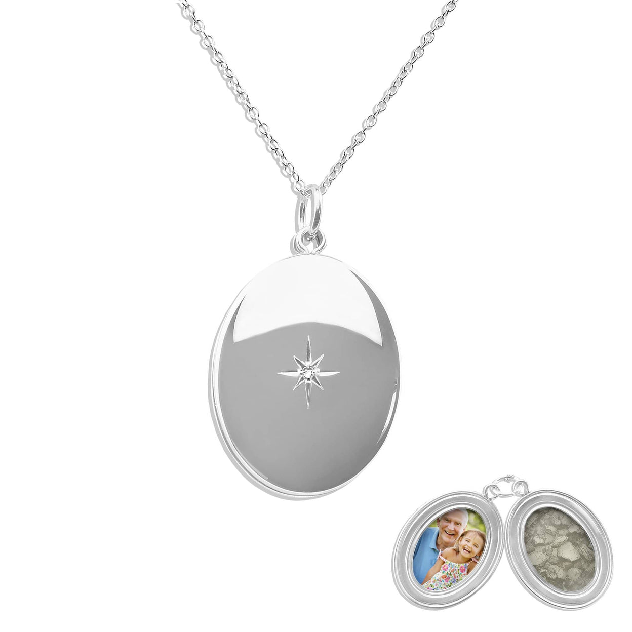 Load image into Gallery viewer, EverWith™ Shining Star Oval Shaped Sterling Silver Memorial Ashes Locket - EverWith Memorial Jewellery - Trade