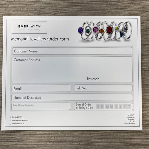 EverWith Trade Order Forms - Pack of 20 - EverWith Memorial Jewellery - Trade